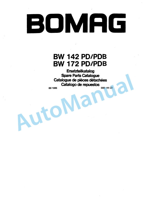 Bomag BW 142 PD, BW 142 PDB, BW 172 PD, BW 172 PDB Spare Parts Catalogue 00814422