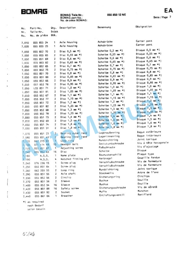 Bomag BW 142 PD, BW 142 PDB, BW 172 PD, BW 172 PDB Spare Parts Catalogue 00814422-2