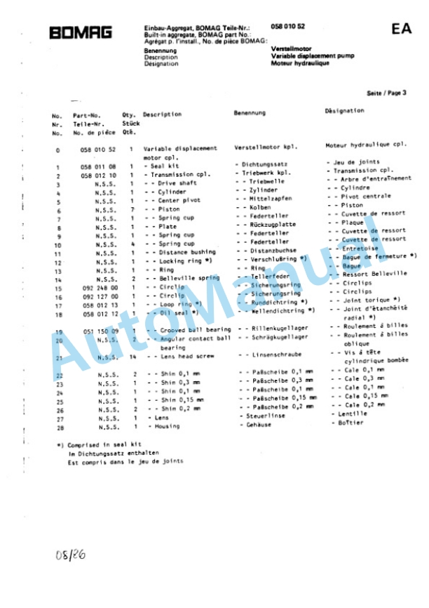 Bomag BW 142 PD, BW 142 PDB, BW 172 PD, BW 172 PDB Spare Parts Catalogue 00814422-5