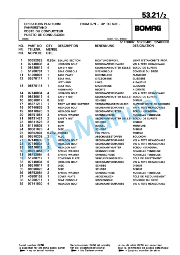 Bomag BW 142 PDB-2 Single Drum Wheel Drive Vibratory Roller Spare Parts Catalogue 00810077-2
