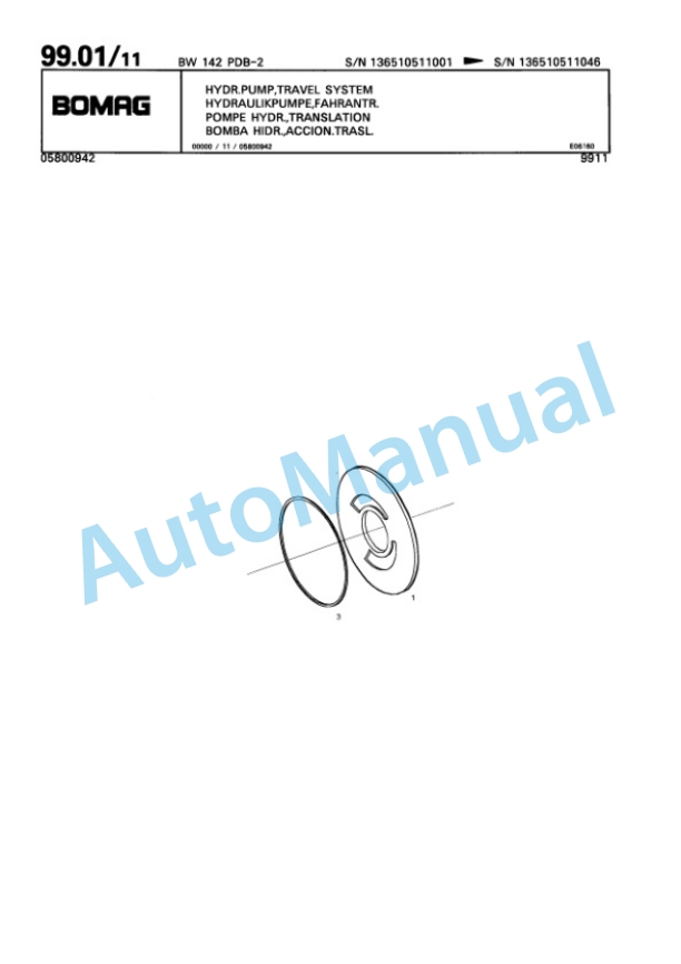 Bomag BW 142 PDB-2 Single Drum Wheel Drive Vibratory Roller Spare Parts Catalogue 00810077-4