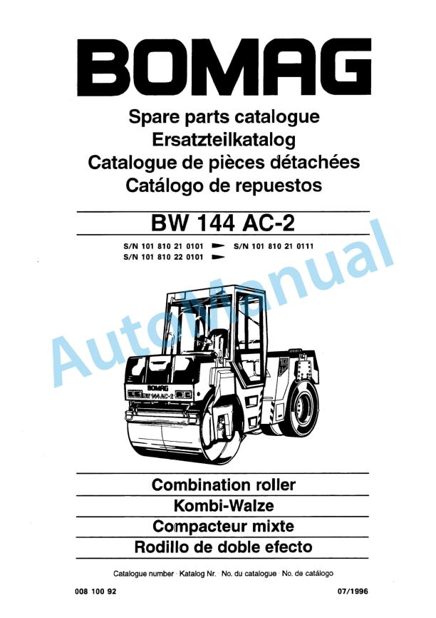 Bomag BW 144 AC-2 Combination Roller Spare Parts Catalogue 00810092