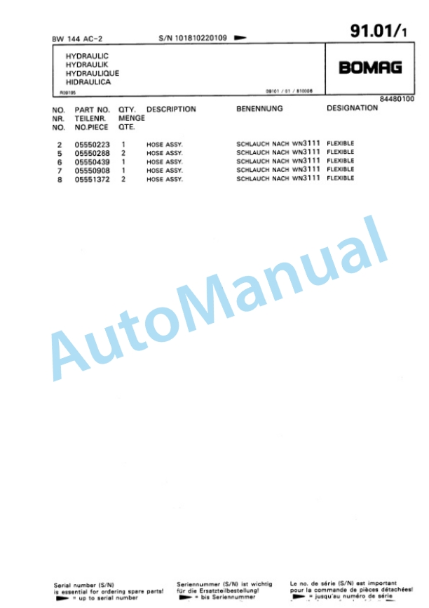 Bomag BW 144 AC-2 Combination Roller Spare Parts Catalogue 00810092-2