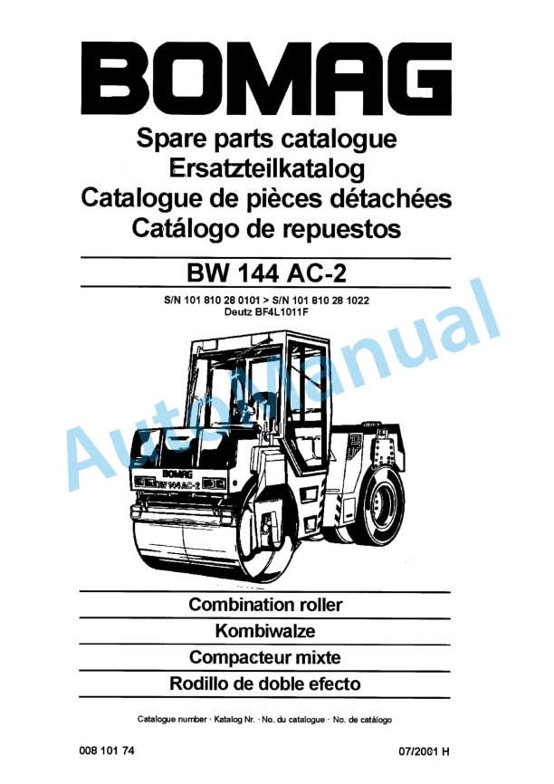 Bomag BW 144 AC-2 Combination Roller Spare Parts Catalogue 00810174