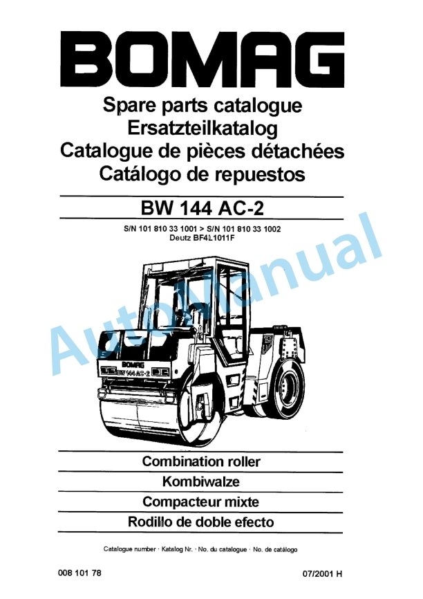 Bomag BW 144 AC-2 Combination Roller Spare Parts Catalogue 00810178