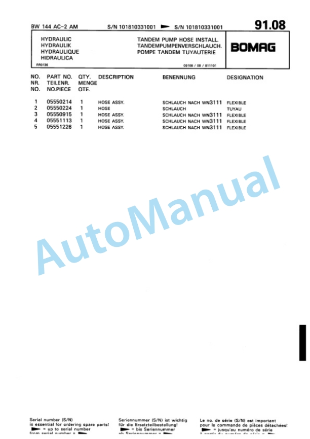 Bomag BW 144 AC-2 Combination Roller Spare Parts Catalogue 00810178-3