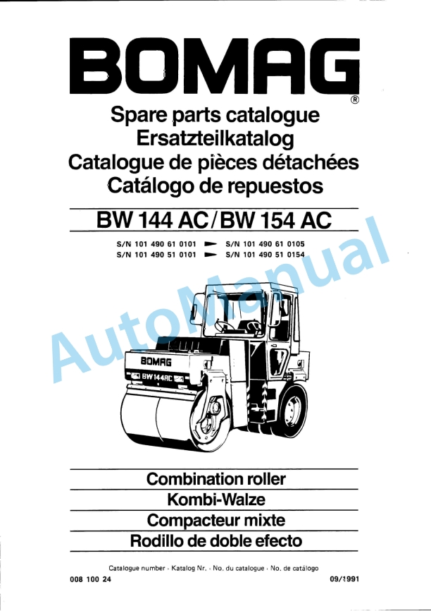 Bomag BW 144 AC, BW 154 AC Combination Roller Spare Parts Catalogue 00810024