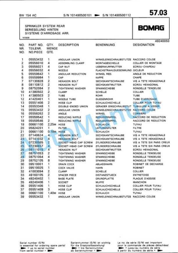 Bomag BW 144 AC, BW 154 AC Combination Roller Spare Parts Catalogue 00810033-3