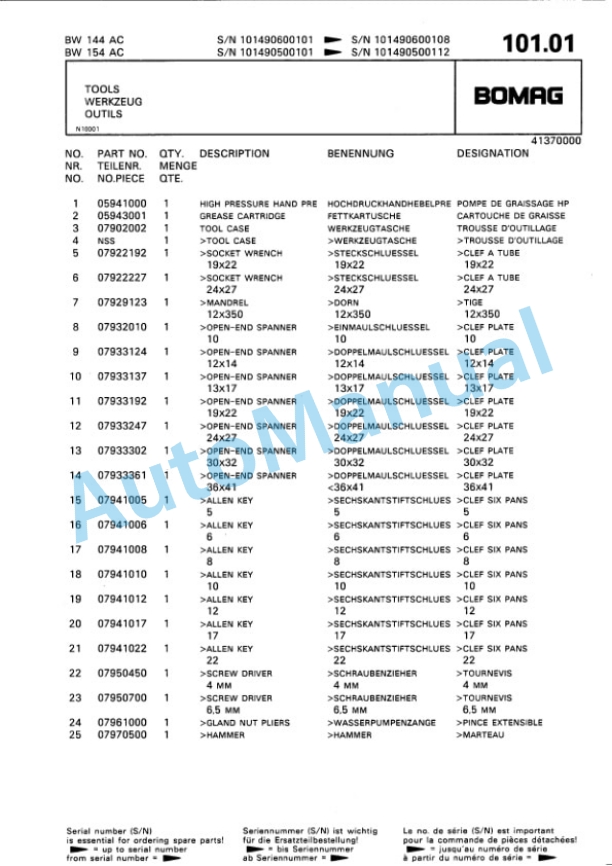 Bomag BW 144 AC, BW 154 AC Combination Roller Spare Parts Catalogue 00810033-4