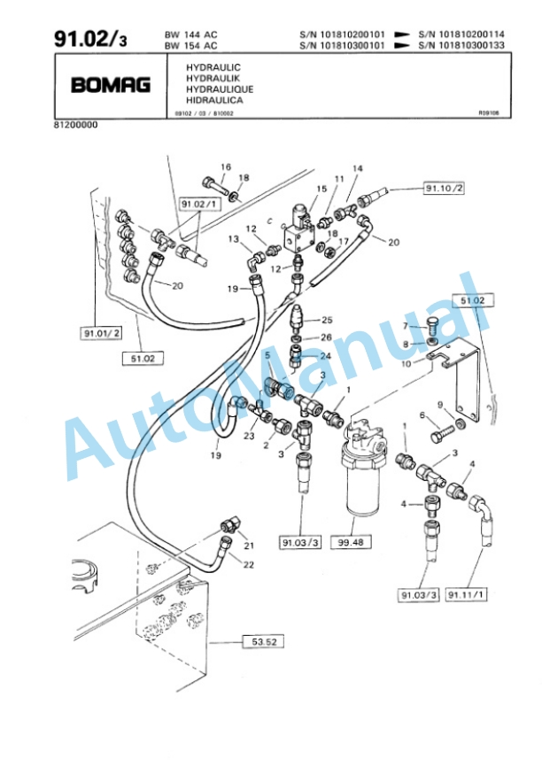 Bomag BW 144 AC, BW 154 AC Tandem Vibratory Roller Spare Parts Catalogue 00810067-2