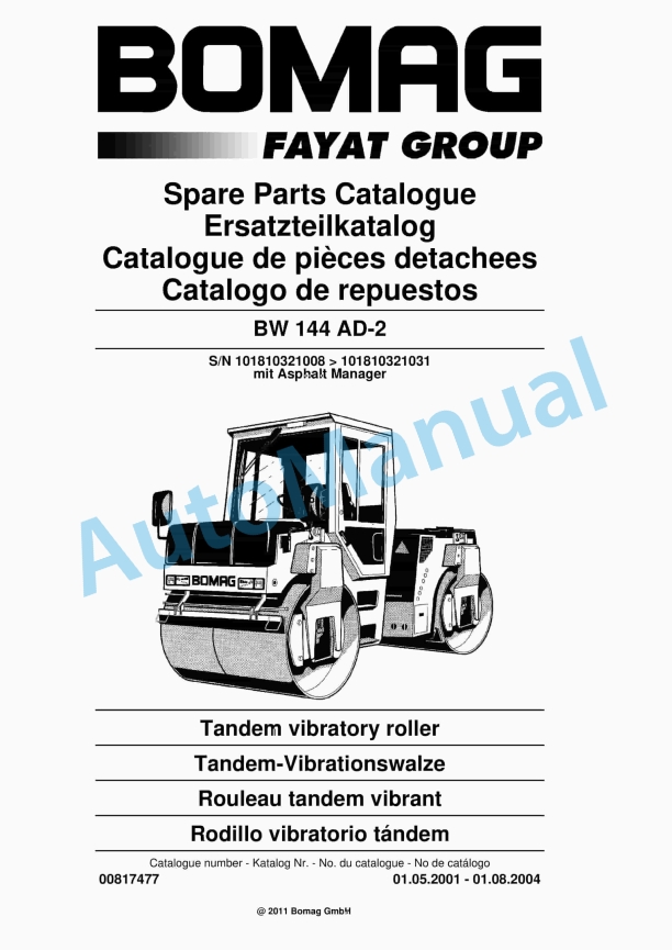 Bomag BW 144 AD-2 Combination Roller Spare Parts Catalogue 00817477