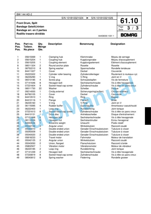 Bomag BW 144 AD-2 Combination Roller Spare Parts Catalogue 00817477-2