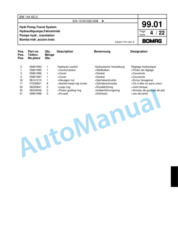 Bomag BW 144 AD-2 Combination Roller Spare Parts Catalogue 00817477-3