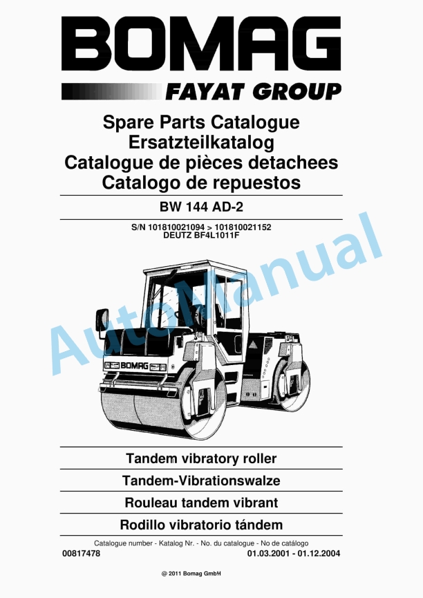 Bomag BW 144 AD-2 Tandem Vibratory Roller Spare Parts Catalogue 00817478