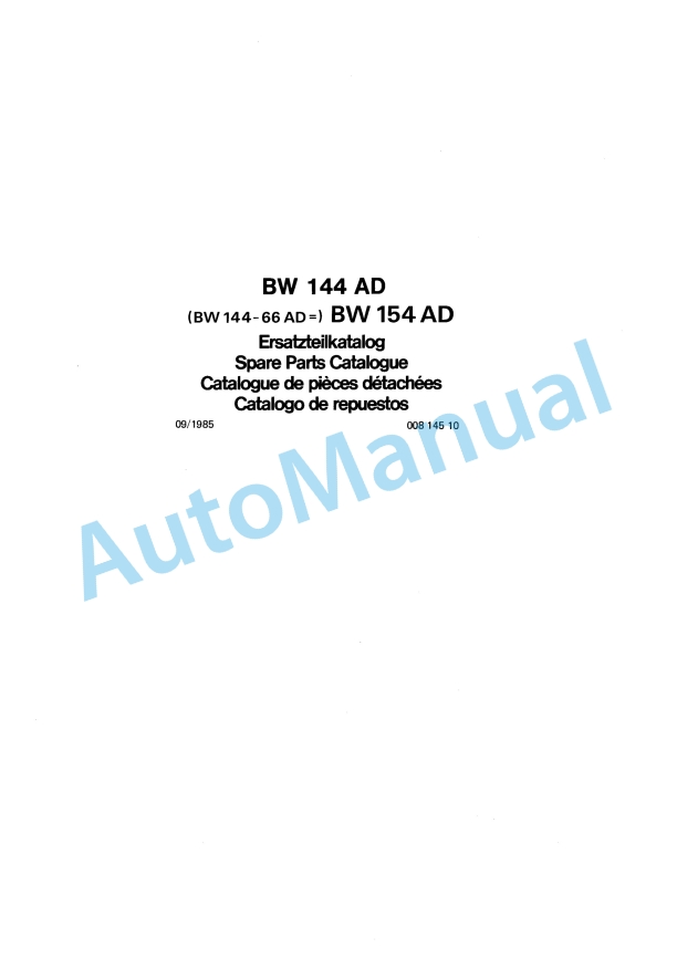 Bomag BW 144 AD, BW 154 AD Spare Parts Catalogue 00814510