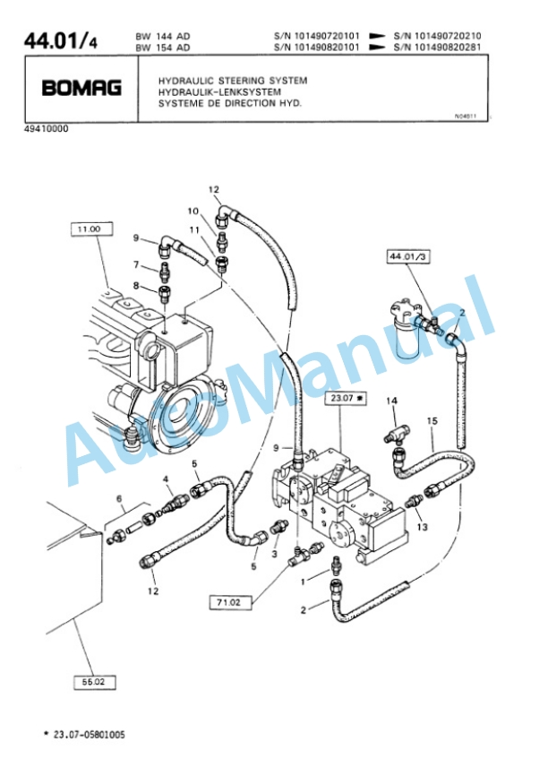 Bomag BW 144 AD, BW 154 AD Tandem Vibratory Roller Spare Parts Catalogue 00810023-2