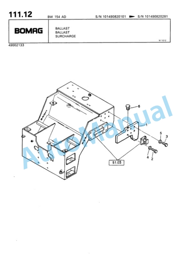 Bomag BW 144 AD, BW 154 AD Tandem Vibratory Roller Spare Parts Catalogue 00810023-4