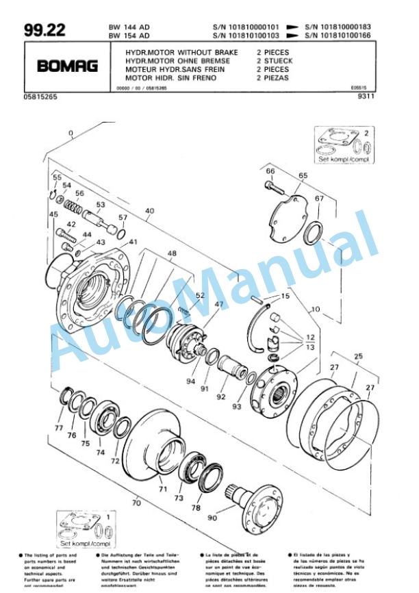 Bomag BW 144 AD, BW 154 AD Tandem Vibratory Roller Spare Parts Catalogue 00810065-3