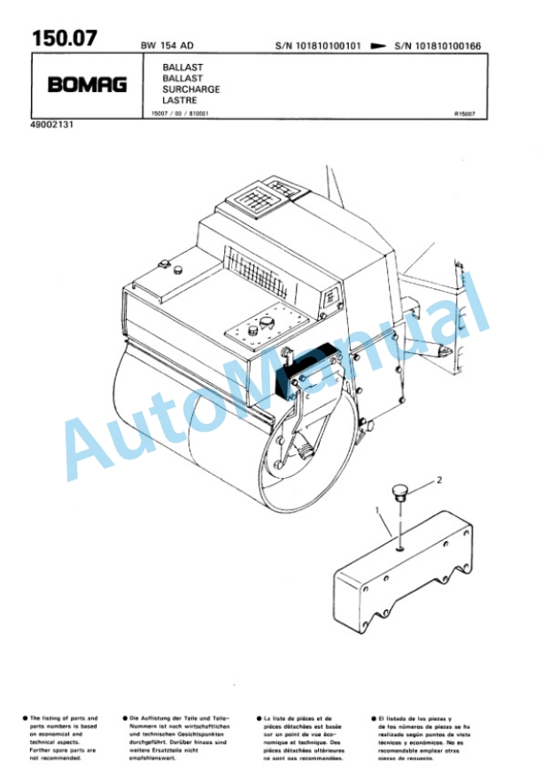 Bomag BW 144 AD, BW 154 AD Tandem Vibratory Roller Spare Parts Catalogue 00810065-5