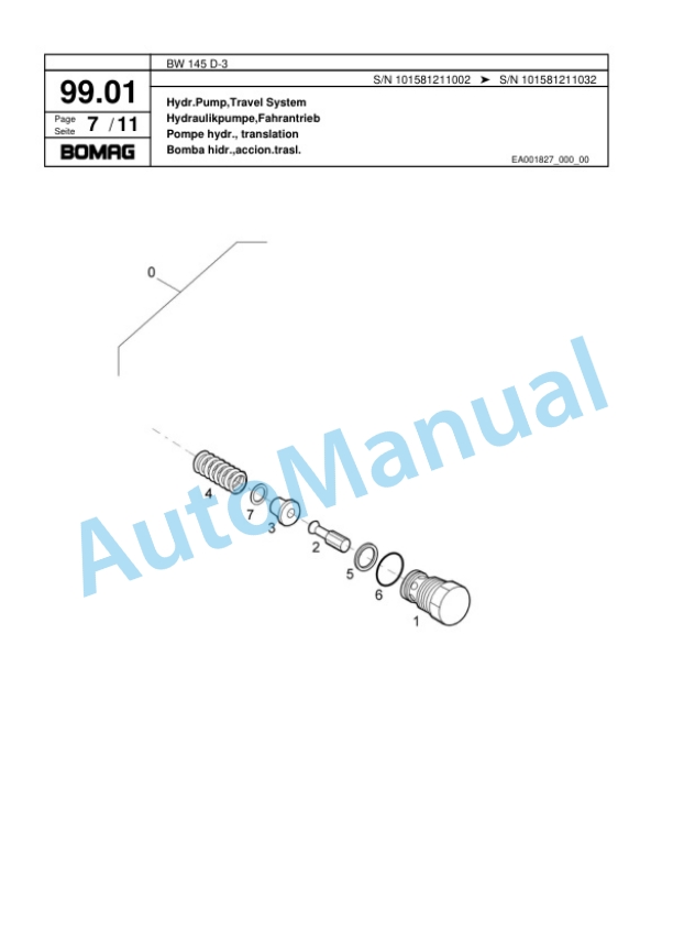 Bomag BW 145 D-3 Single Drum Wheel Drive Vibratory Roller Spare Parts Catalogue 00817479-4