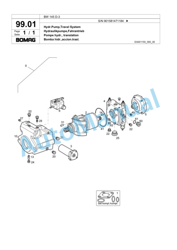 Bomag BW 145 D-3 Single Drum Wheel Drive Vibratory Roller Spare Parts Catalogue 00817637-4