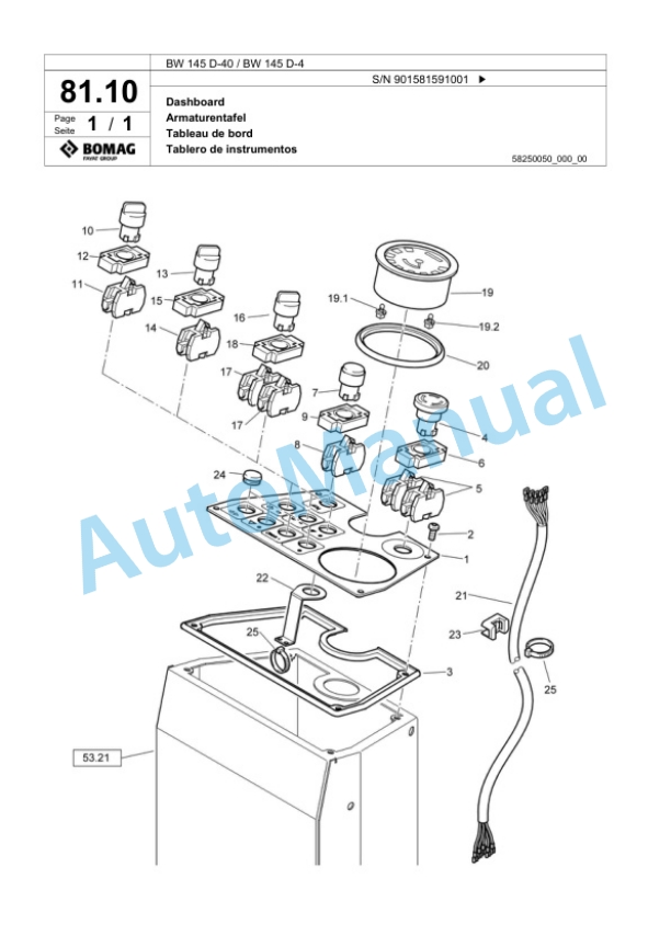 Bomag BW 145 D-40, BW 145 D-4 Single Drum Wheel Drive Vibratory Roller Spare Parts Catalogue 00818323-3