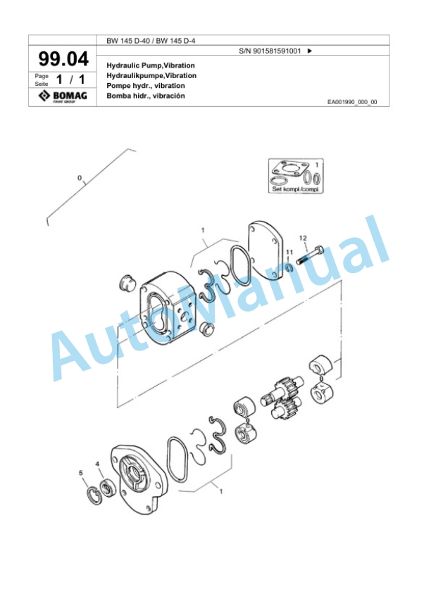 Bomag BW 145 D-40, BW 145 D-4 Single Drum Wheel Drive Vibratory Roller Spare Parts Catalogue 00818323-4