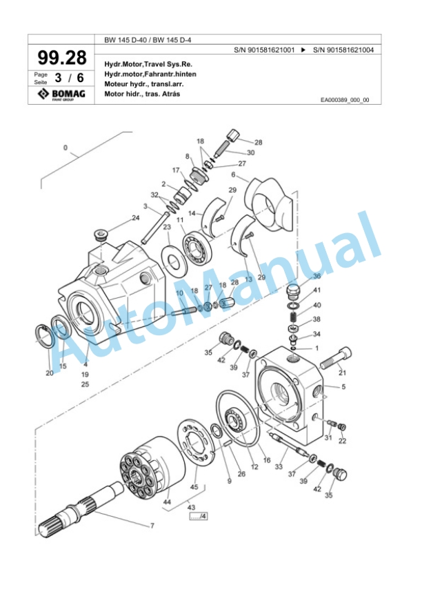 Bomag BW 145 D-40, BW 145 D-4 Single Drum Wheel Drive Vibratory Roller Spare Parts Catalogue 00818935-4
