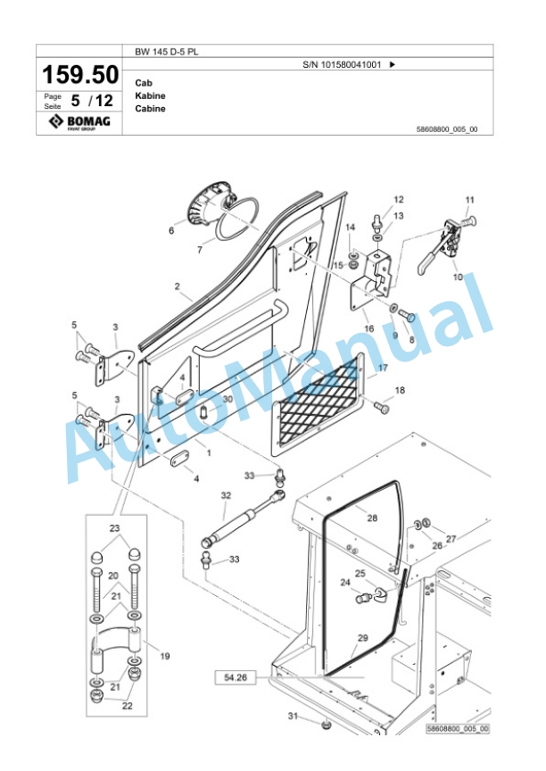 Bomag BW 145 D-5 PL Single Drum Wheel Drive Vibratory Roller Spare Parts Catalogue 00827061-4