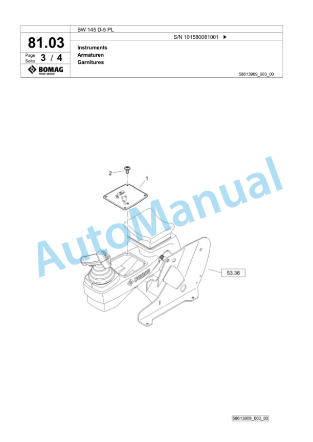 Bomag BW 145 D-5 PL Single Drum Wheel Drive Vibratory Roller Spare Parts Catalogue 00827069-2