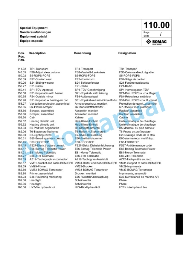 Bomag BW 145 D-5 Single Drum Wheel Drive Vibratory Roller Spare Parts Catalogue 00824357-3