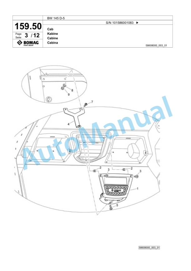 Bomag BW 145 D-5 Single Drum Wheel Drive Vibratory Roller Spare Parts Catalogue 00824357-5