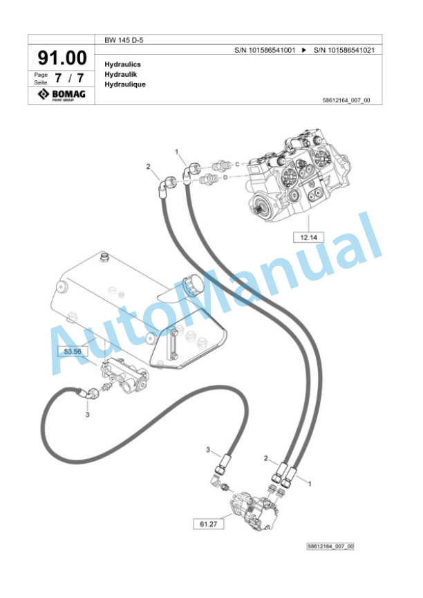 Bomag BW 145 D-5 Single Drum Wheel Drive Vibratory Roller Spare Parts Catalogue 00825003-2