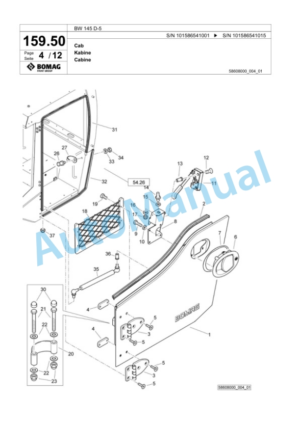 Bomag BW 145 D-5 Single Drum Wheel Drive Vibratory Roller Spare Parts Catalogue 00825003-5