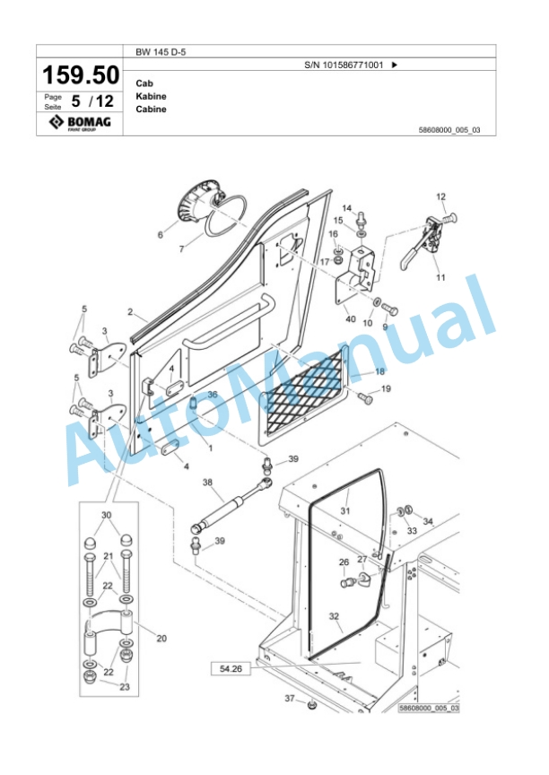 Bomag BW 145 D-5 Single Drum Wheel Drive Vibratory Roller Spare Parts Catalogue 00825427-5