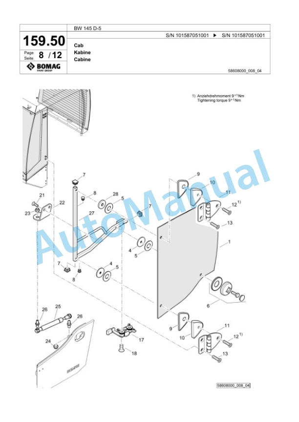 Bomag BW 145 D-5 Single Drum Wheel Drive Vibratory Roller Spare Parts Catalogue 00825719-5