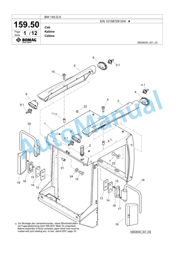 Bomag BW 145 D-5 Single Drum Wheel Drive Vibratory Roller Spare Parts Catalogue 00825837-4
