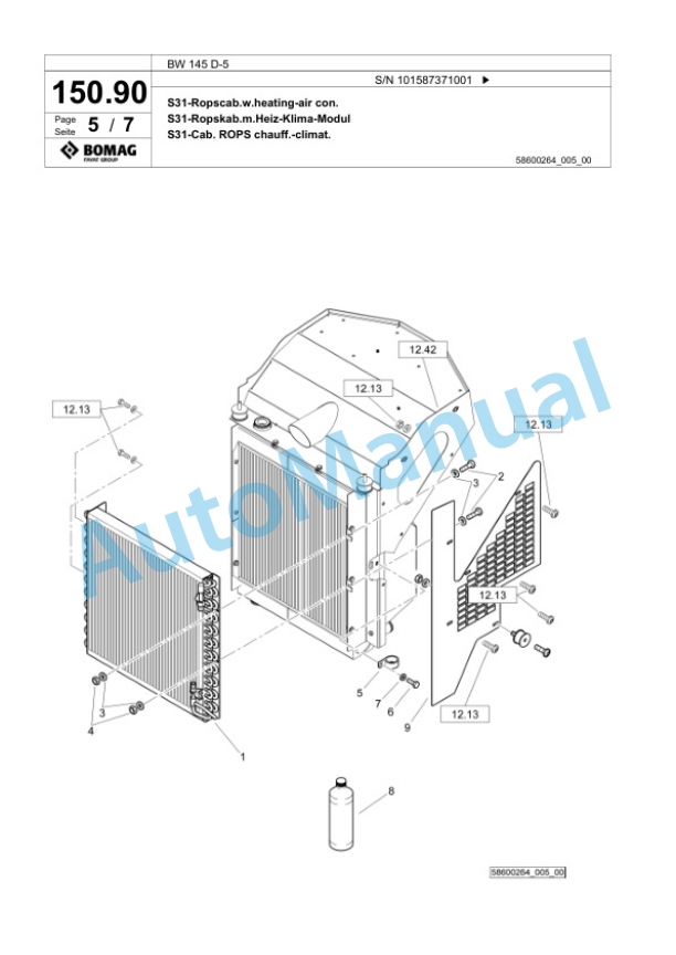 Bomag BW 145 D-5 Single Drum Wheel Drive Vibratory Roller Spare Parts Catalogue 00826053-4