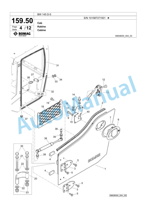 Bomag BW 145 D-5 Single Drum Wheel Drive Vibratory Roller Spare Parts Catalogue 00826053-5