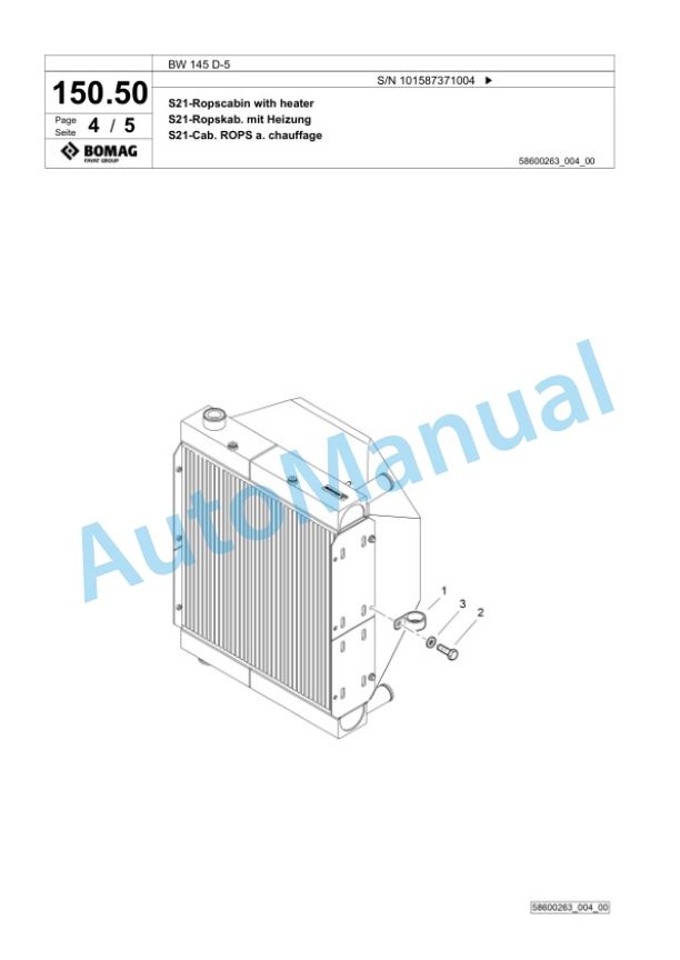 Bomag BW 145 D-5 Single Drum Wheel Drive Vibratory Roller Spare Parts Catalogue 00826623-3