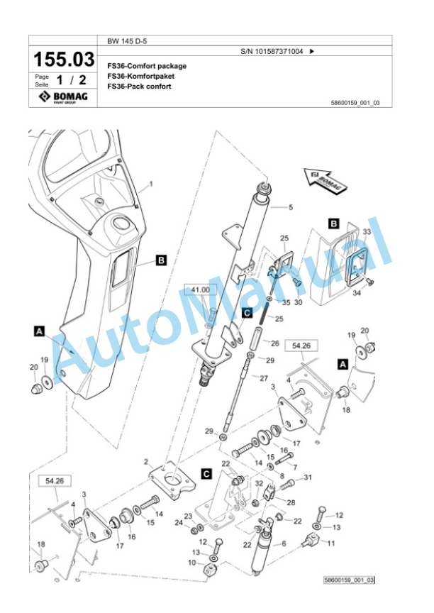 Bomag BW 145 D-5 Single Drum Wheel Drive Vibratory Roller Spare Parts Catalogue 00826623-4