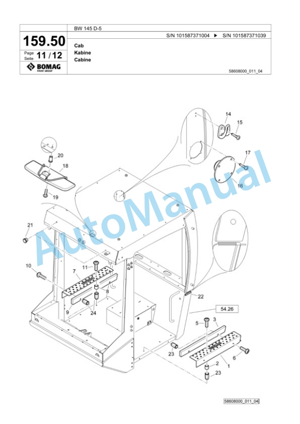Bomag BW 145 D-5 Single Drum Wheel Drive Vibratory Roller Spare Parts Catalogue 00826623-5