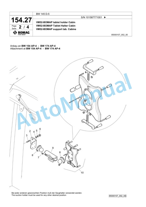 Bomag BW 145 D-5 Single Drum Wheel Drive Vibratory Roller Spare Parts Catalogue 00826771-4