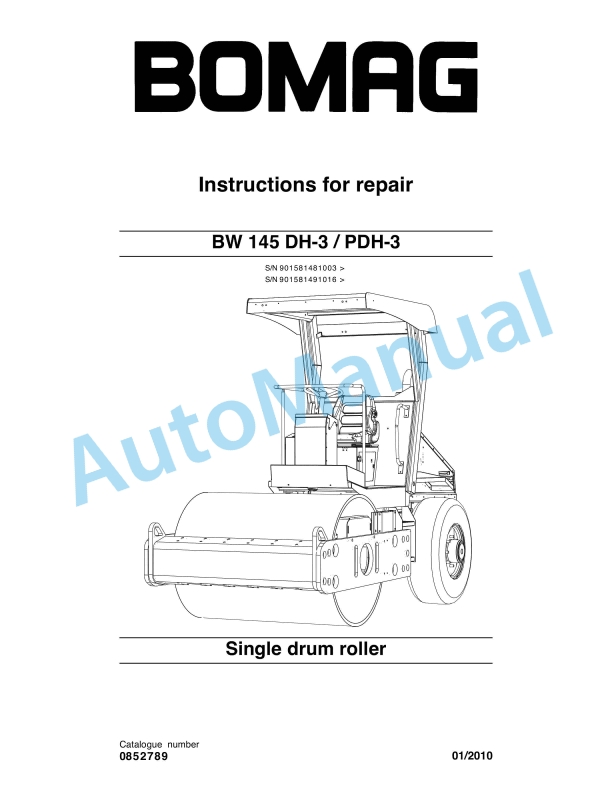 Bomag BW 145 DH-3, BW 145 PDH-3 Single Drum Rollers Repair Instructions 0852789