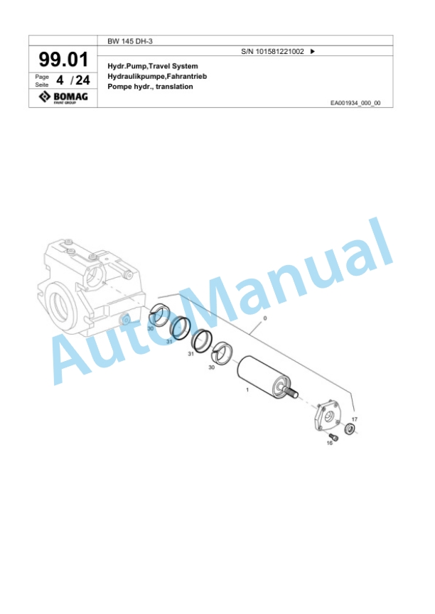 Bomag BW 145 DH-3 Single Drum Wheel Drive Vibratory Roller Spare Parts Catalogue 00817481-3