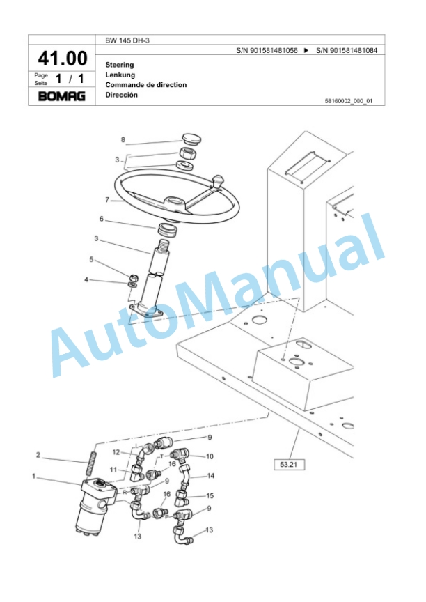 Bomag BW 145 DH-3 Single Drum Wheel Drive Vibratory Roller Spare Parts Catalogue 00817638-2