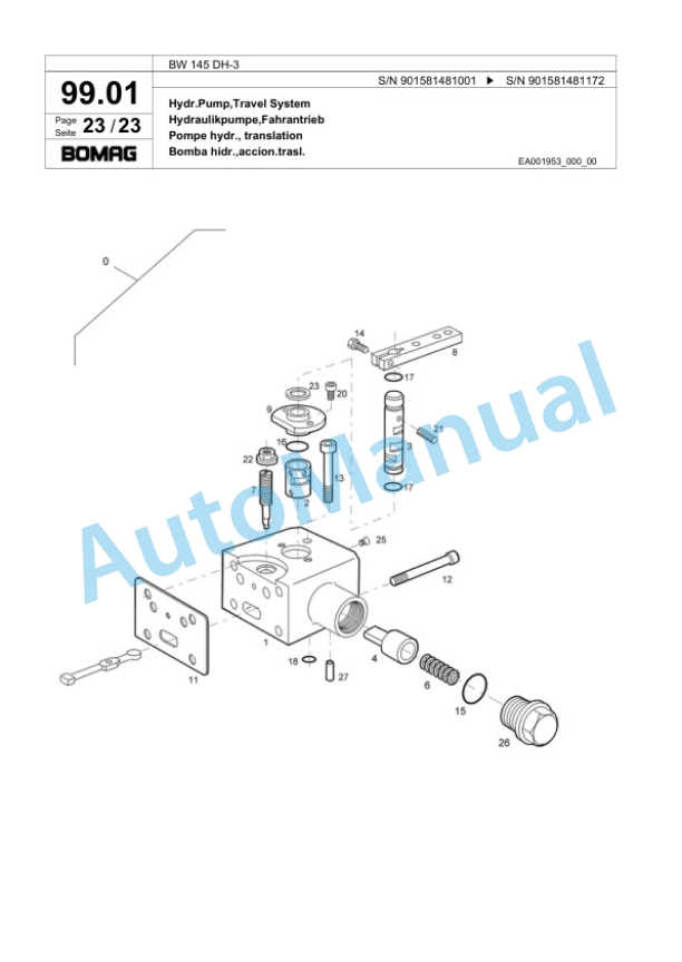 Bomag BW 145 DH-3 Single Drum Wheel Drive Vibratory Roller Spare Parts Catalogue 00817638-4
