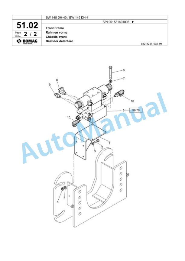 Bomag BW 145 DH-40, BW 145 DH-4 Single Drum Wheel Drive Vibratory Roller Spare Parts Catalogue 00818325-2