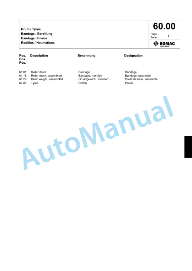 Bomag BW 145 DH-40, BW 145 DH-4 Single Drum Wheel Drive Vibratory Roller Spare Parts Catalogue 00818939-2