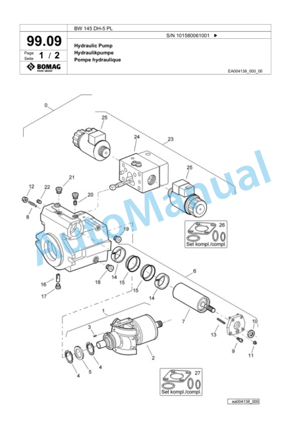 Bomag BW 145 DH-5 PL Single Drum Wheel Drive Vibratory Roller Spare Parts Catalogue 00827065-2